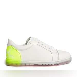 Christian Louboutin White and Neon Yellow Sneakers